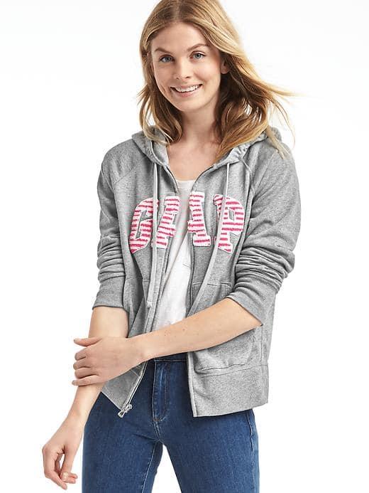 Gap Women Logo Front Zip Hoodie - Heather Grey