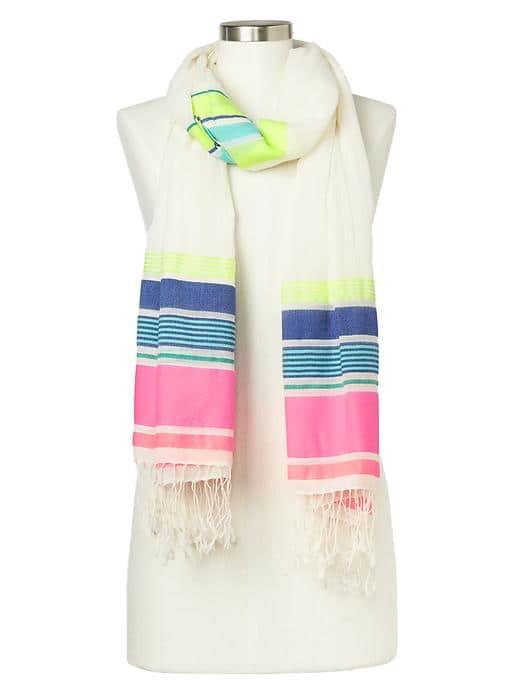 Gap Women Mix Stripe Fringe Scarf - Neon Double Pink