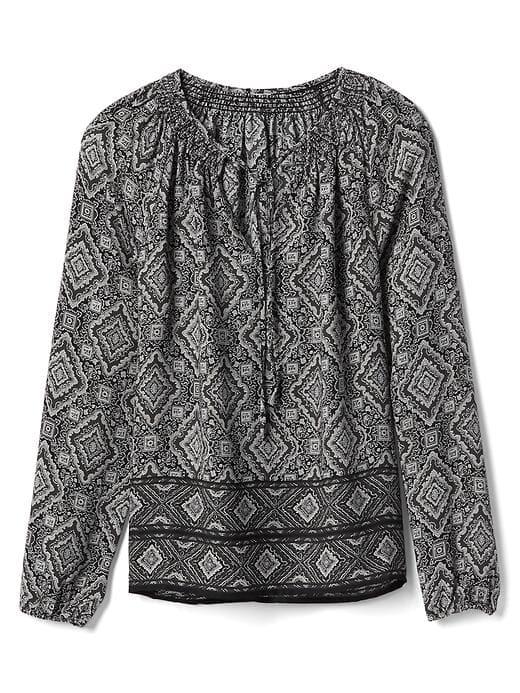 Gap Women Mosaic Smock Blouse - Black Print