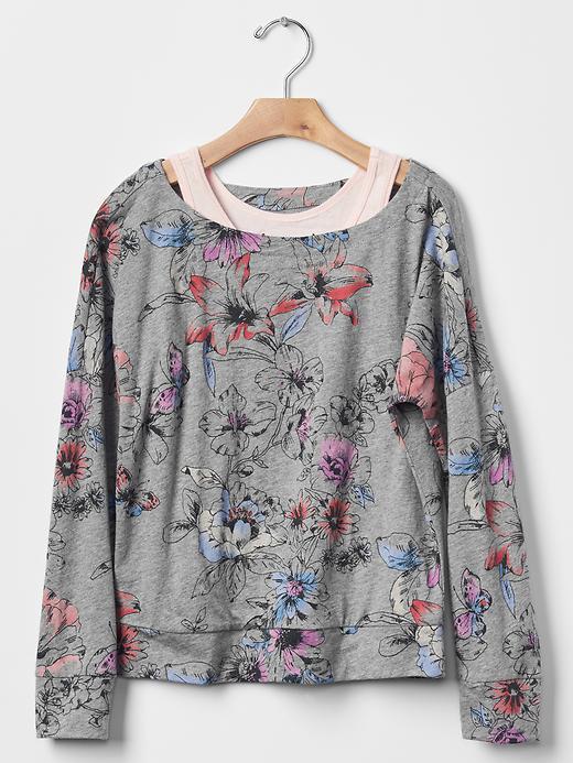 Gap Floral Double Layer Tee - Charcoal Heather