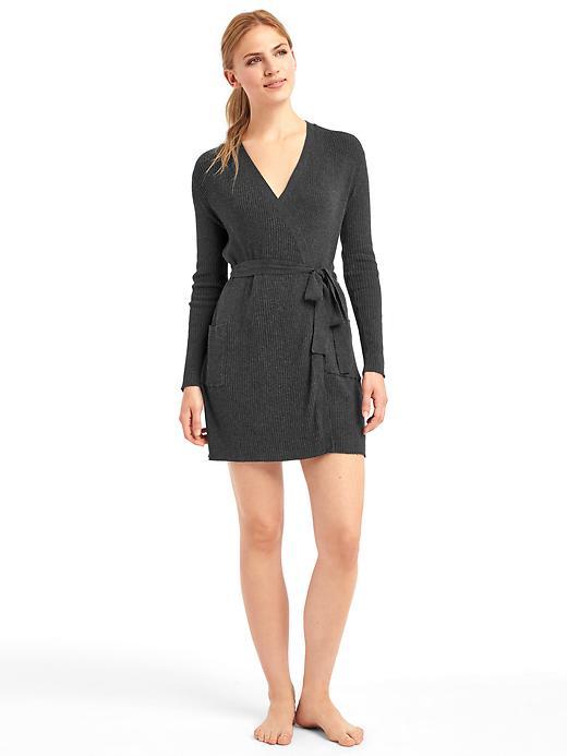 Gap Women Pure Body Ribbed Wrap Sweater - Charcoal Heather