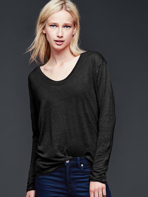Gap Women Linen Scoop Neck Tee - True Black
