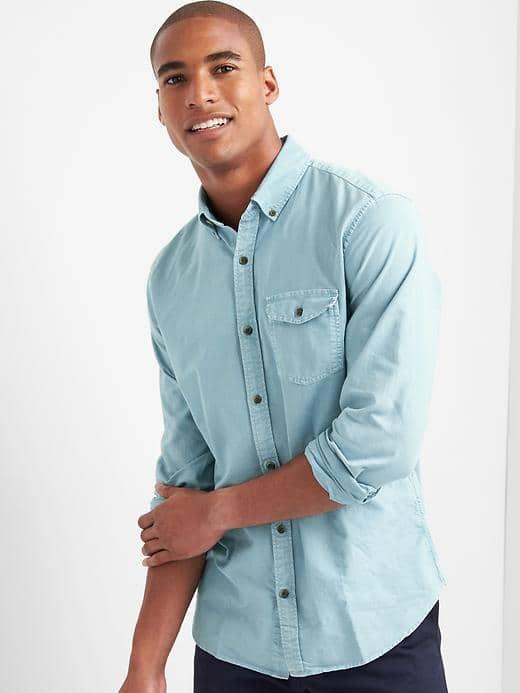 Gap Men Oxford Garment Dye Slim Fit Shirt - China Blue