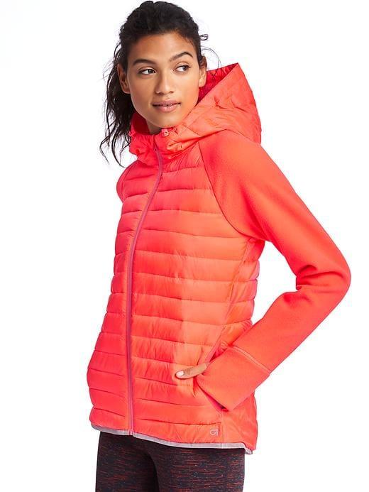 Gap Women Primaloft Performance Fleece Zip Hooded Puffer Jacket - Neon Coral Flame
