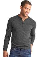 Gap Men Athletic Marled Henley - Dark Charcoal Heather