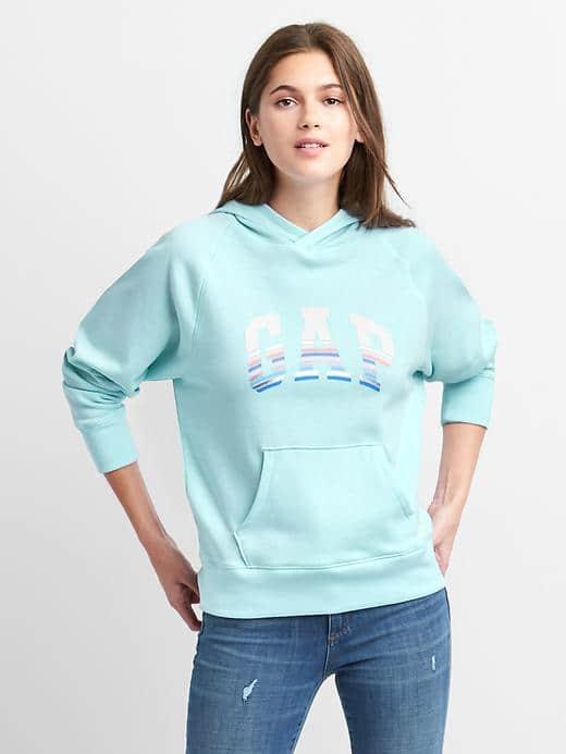 Gap Women Stripe Logo Pullover Hoodie - Daybreak Blue