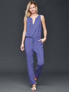Gap Women Split Neck Print Jumpsuit - Blue Chevron