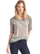 Gap Women Stripe Short Drop Sleeve Tee - Grey Stripe