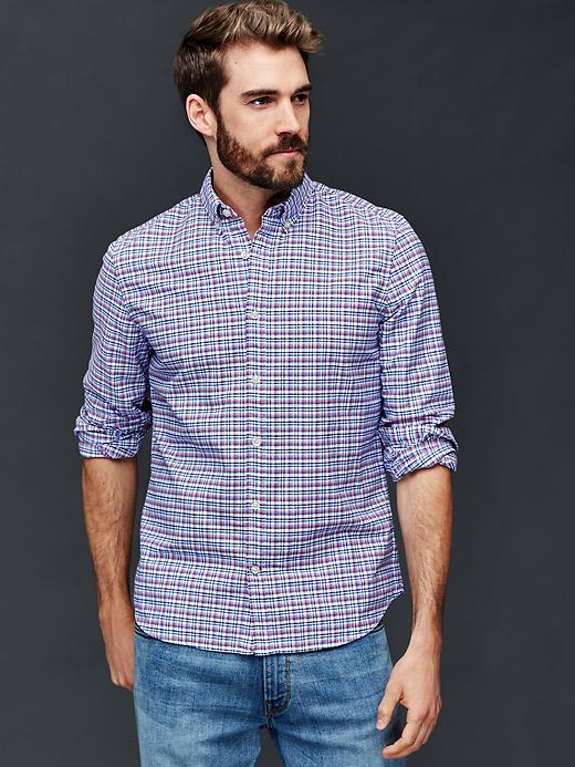 Gap Men Oxford Micro Plaid Slim Fit Shirt - Rose Bush