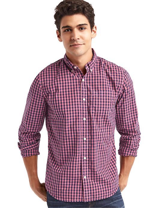 Gap Men True Wash Gingham Standard Fit Shirt - Lasalle Red