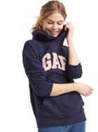 Gap Women Textured Logo Pullover Hoodie - Dark Night