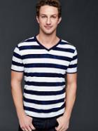Gap Men Vintage Wash Rugby Stripe V Neck T Shirt - Dark Night