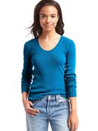 Gap Women Ribbed Scoop Pullover - Quantum Blue