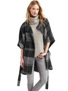 Gap Women Plaid Tie Belt Poncho - Grey & Black Plaid