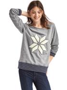 Gap Women Textured Snowflake Stripe Trim Sweatshirt - Heather Grey