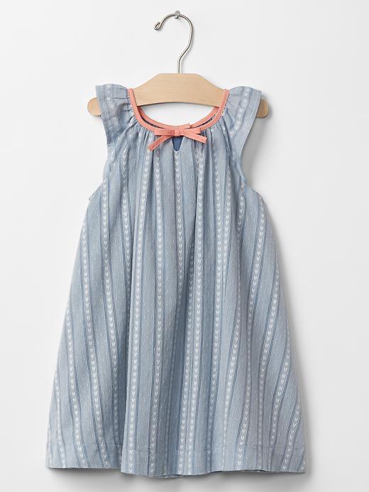 Gap Keyhole Flutter Dress - Blue Dobby Stripe