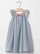 Gap Keyhole Flutter Dress - Blue Dobby Stripe