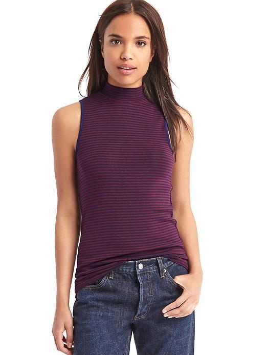 Gap Women Ribbed Stripe Mockneck Tank - Red Stripe