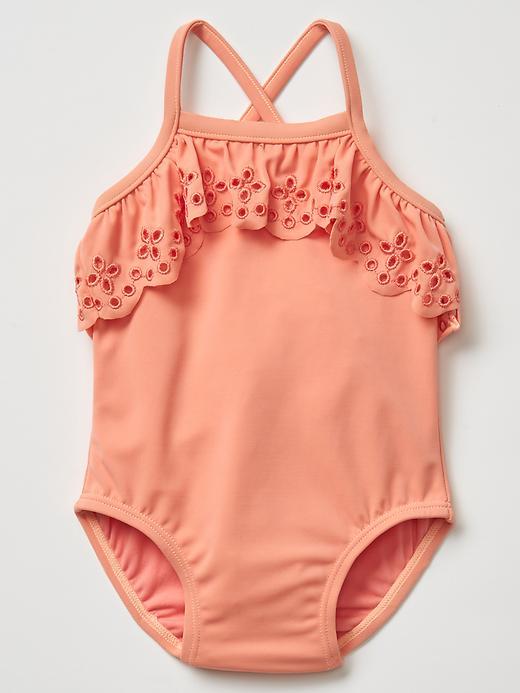 Gap Eyelet Ruffle Swim One Piece - Peachy Keen