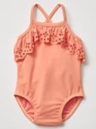 Gap Eyelet Ruffle Swim One Piece - Peachy Keen