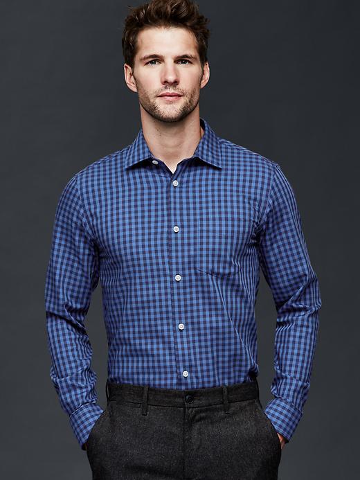 Gap Men Wrinkle Resistant Gingham Shirt - Chrome Blue