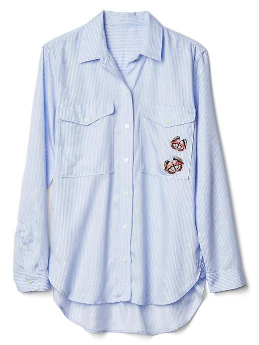 Gap Women Tencel Railroad Stripe Boyfriend Shirt - Bleached Railroad