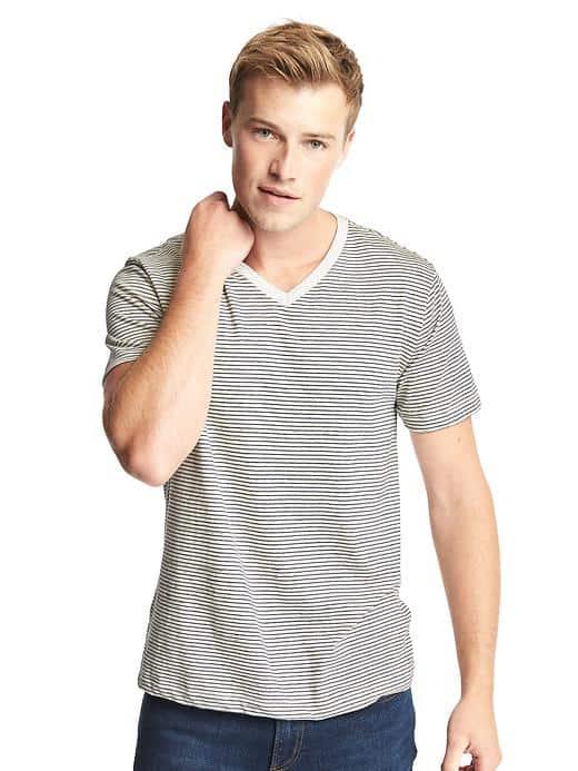 Gap Men Essential Pinstripe V Neck Tee - Oatmeal Stripe