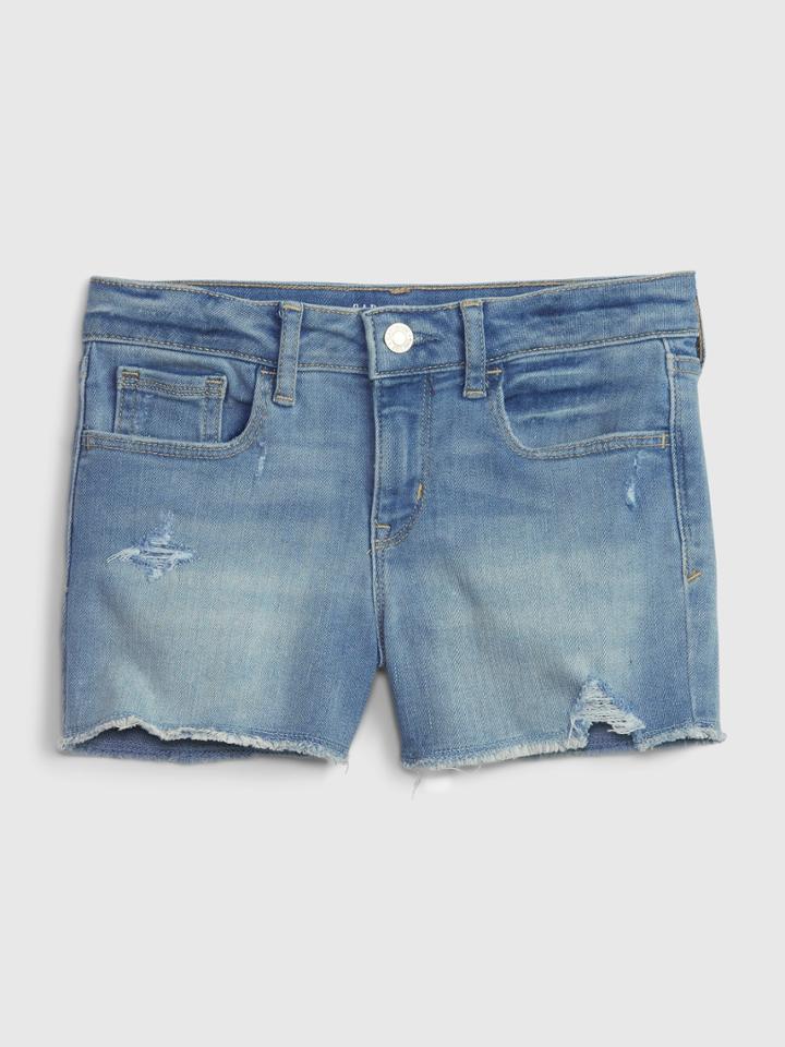 Kids Mid Rise Denim Shortie Shorts With Washwell