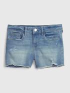 Kids Mid Rise Denim Shortie Shorts With Washwell