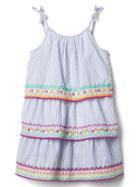 Gap Embroidery Stripe Tier Dress - Blue White Stripe