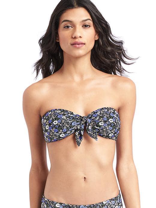 Gap Women Floral Tie Bandeau Bikini Top - Black Print