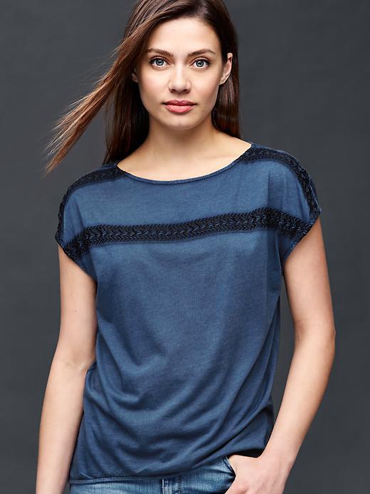 Gap Cap Sleeve Embroidered Top - True Indigo