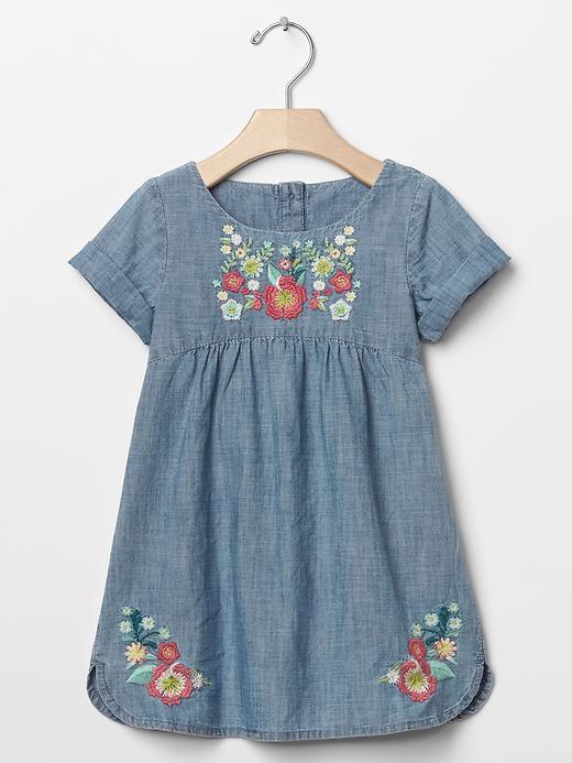 Gap 1969 Embroidered Chambray Denim Dress - Denim