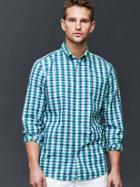 Gap Men Small Plaid Poplin Shirt - Green Malachite