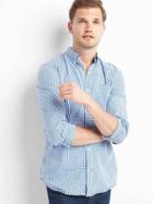 Gap Men True Wash Poplin Mini Tattersall Standard Fit Shirt - Tile Blue