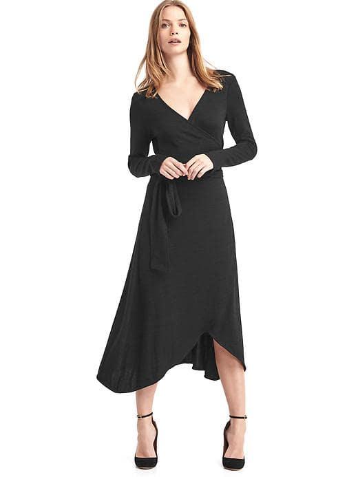 Gap Women Softspun Knit Wrap Midi Dress - True Black