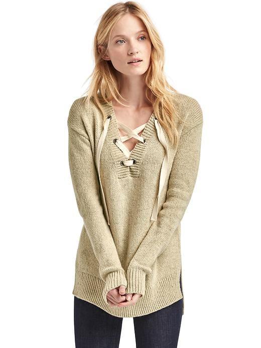Gap Women Lace Up Long Sleeve Sweater - Oatmeal Heather
