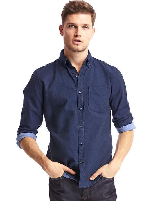 Gap Men Doubleweave Indigo Slim Fit Shirt - Navy
