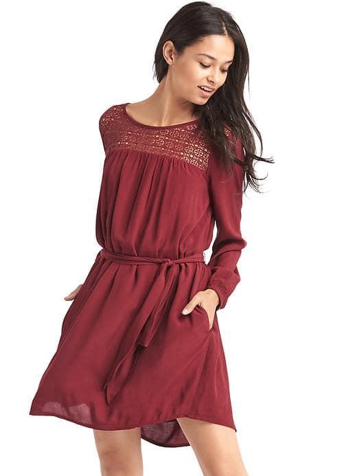 Gap Women Crochet Panel Tie Belt Dress - Carmenere