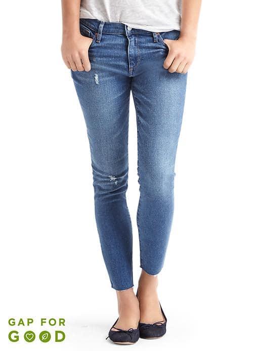 Gap Women Washwell Mid Rise Distressed True Skinny Ankle Jeans - Riptide Blue Destroy