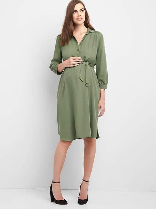 Gap Women Three Quarter Tie Belt Shirtdress - Desert Cactus