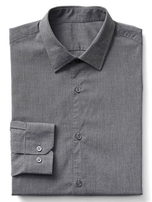 Gap Men Chambray Stretch Poplin Standard Fit Shirt - Black Chambray