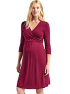 Gap Solid Three Quarter Sleeve Wrap Dress - Garnet