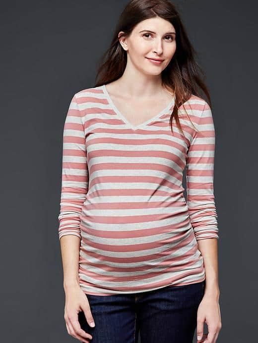 Gap Women Pure Body Stripe V Neck Tee - Pink Stripe