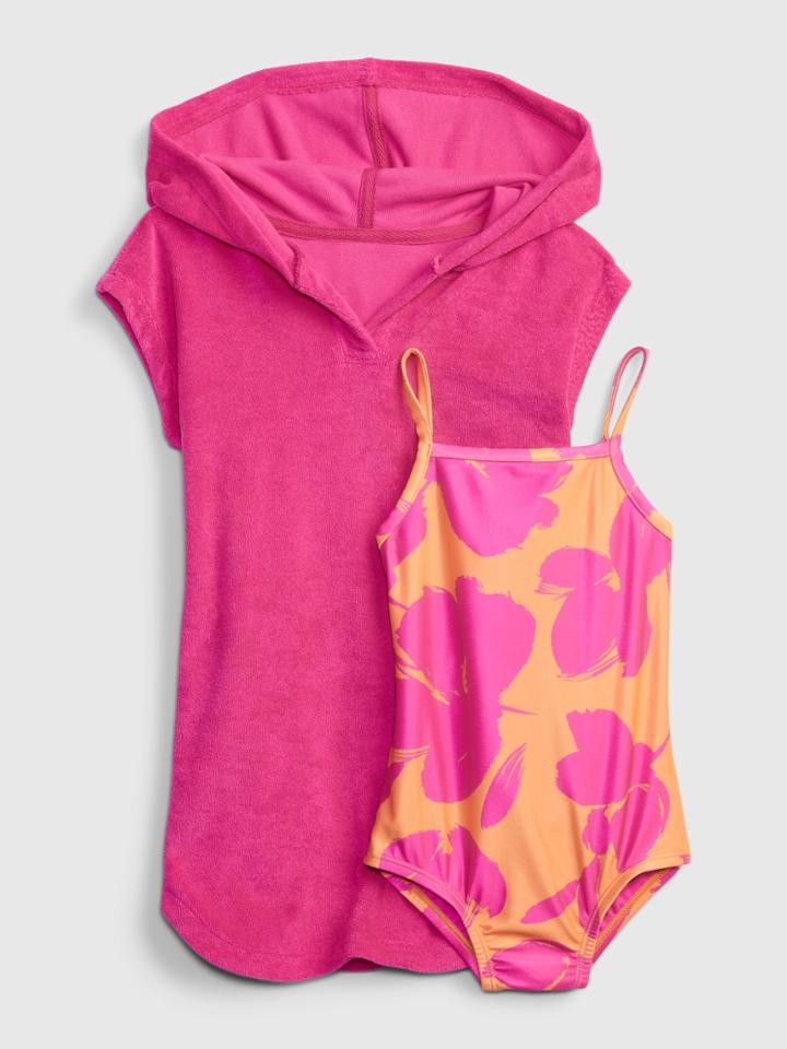 Toddler Recycled Swim One-piece And Towel Terry Cover-up Set