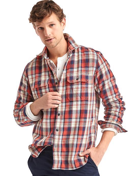 Gap Men Heavyweight Flannel Plaid Shirt - Grenadine Orange