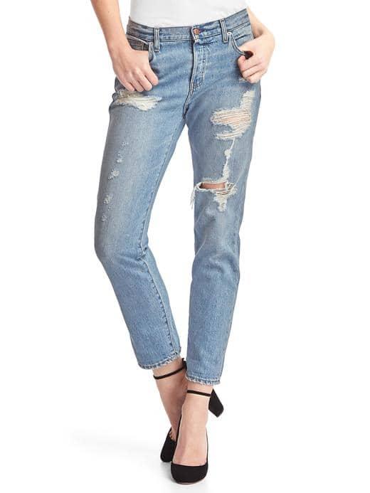 Gap Women Mid Rise Destructed Boyfriend Jeans - Light Indigo
