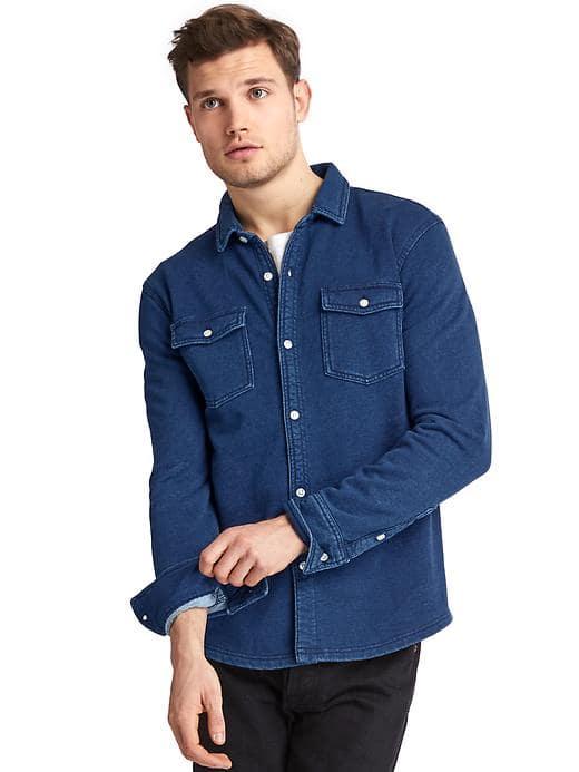 Gap Men French Terry Indigo Standard Fit Shirt - Medium Indigo