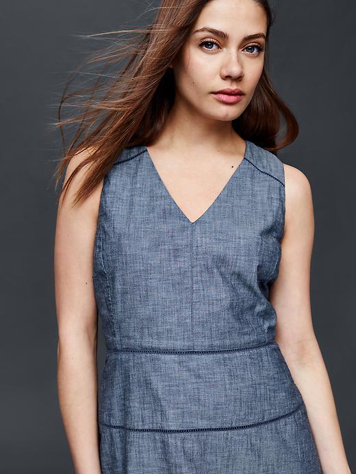 Gap Women Chambray V Neck Fit & Flare Dress - Chambray