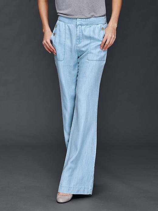 Gap Women Tencel Wide Leg Sailor Pants - Bleached Chambray
